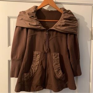 Prairie Underground 3/4 Cloak Hoodie Medium Brown Zip Up Organic Cotton